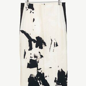Donna Karan New York SS/15 Cream Cotton Abstract-Print Panelled Pencil Skirt